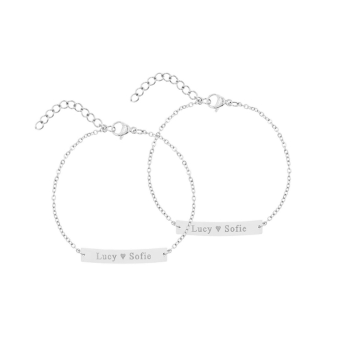 Moeder & dochter armband met naam zilver