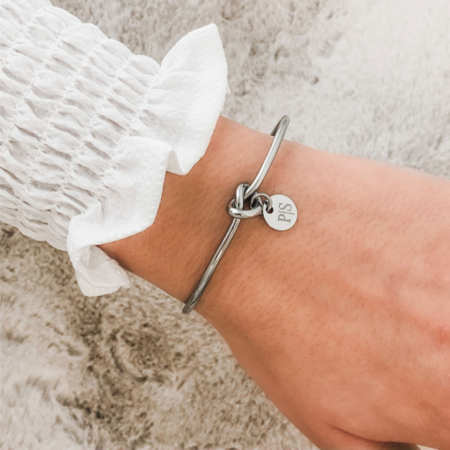 Knoop Armband met Graveerbaar Muntje