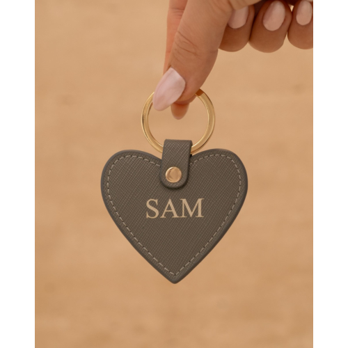 Sleutelhanger hartje personaliseren donker grijs