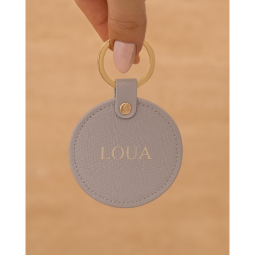 Leren sleutelhanger gepersonaliseerd grijs