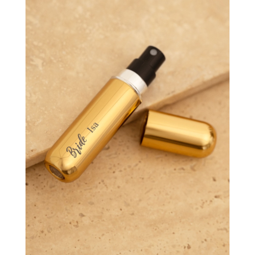 Parfumverstuiver met naam bruid goudkleurig