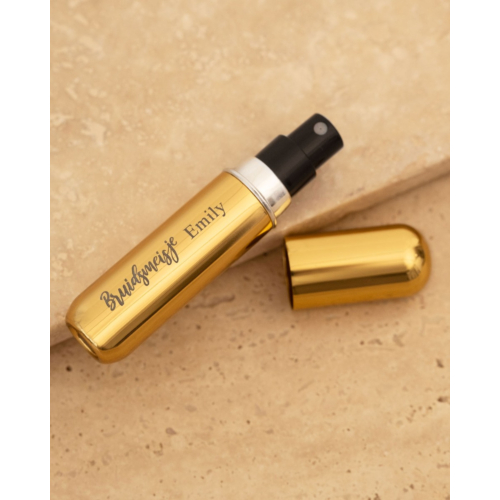 Parfumverstuiver met naam bruidsmeisje goudkleurig