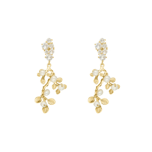 Boho bruidsoorbellen sparkle & pearls goldplated