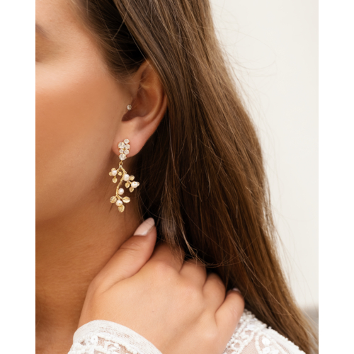 Boho bruidsoorbellen sparkle & pearls goldplated
