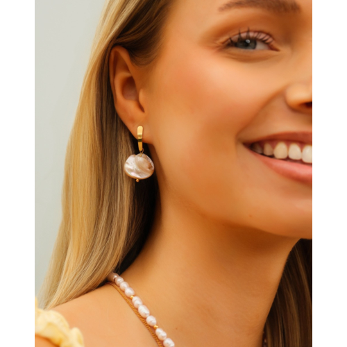 Mix & match oorbellen beige steen goudkleurig
