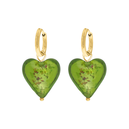 Oorbellen hartje groen goudkleurig