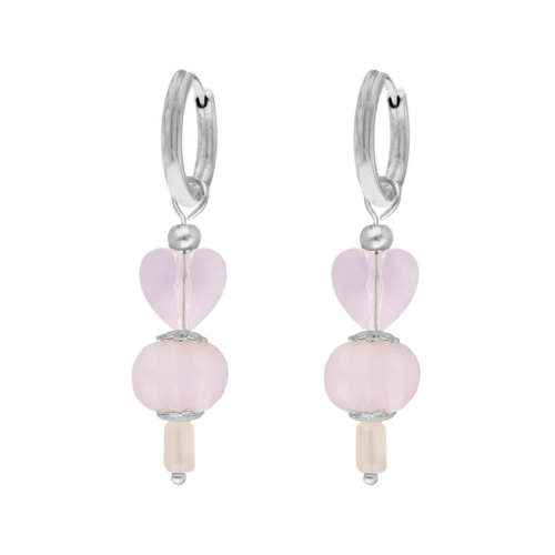 Roze kralen oorbellen met hartje zilver