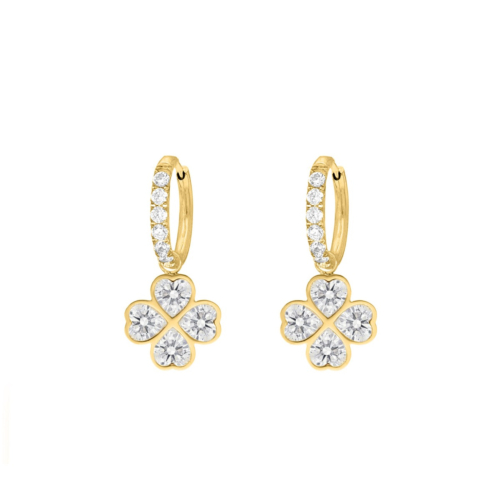 Gouden clover oorbellen met steentjes