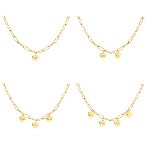 Hartjes ketting met jouw gravering goudkleurig