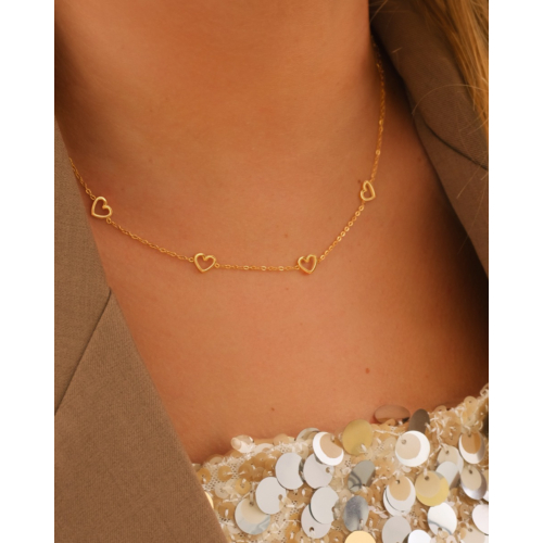 Ketting met 4 hartjes goudkleurig