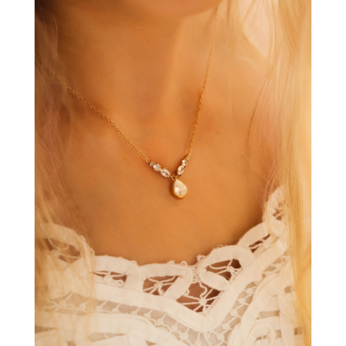 Ketting bruid met druppel steentje goudkleurig