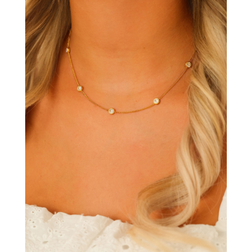 Loved ones ketting 5 steentjes goudkleurig