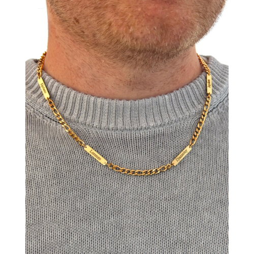Graveerbare herenketting met namen goudkleurig
