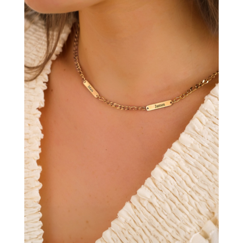 Graveerbare schakelketting met namen goudkleurig