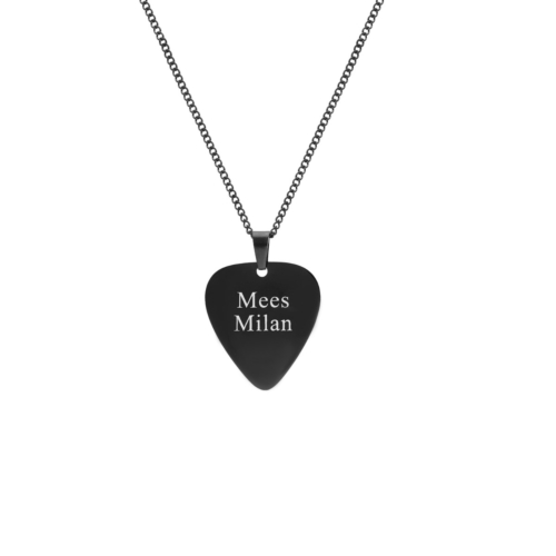 Graveerbare heren ketting plectrum zwart