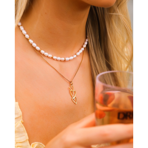Parel ketting bolletjes goudkleurig