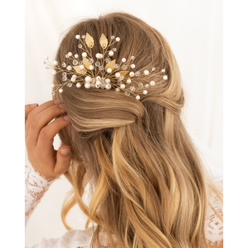 Haarkam bruid shiny pearls goudkleurig
