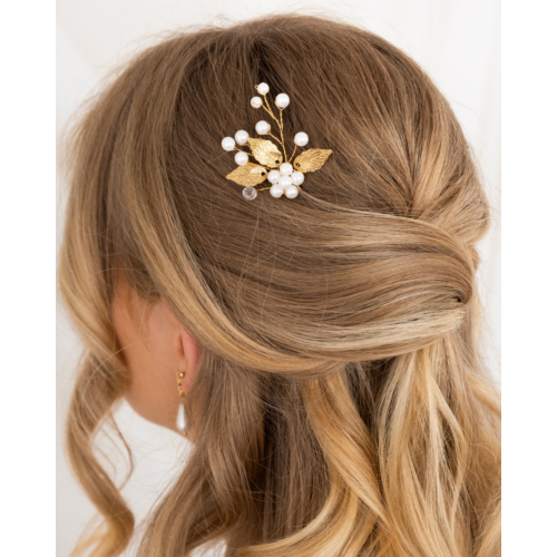 Bohemian haarpin met parels small goudkleurig