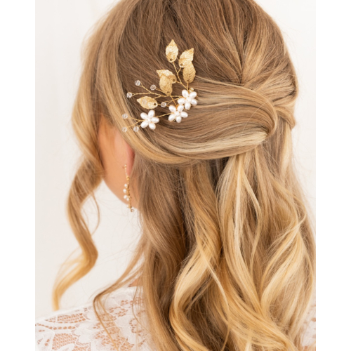 Bohemian haarkam met parels goudkleurig