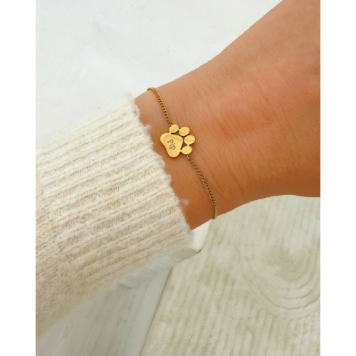 Graveerbare kattenpoot armband goudkleurig 