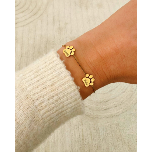 Graveerbare armband kattenpootjes goudkleurig