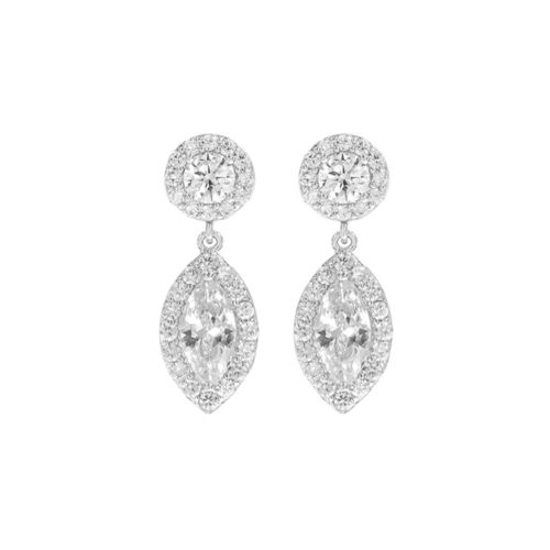 Zilveren sparkle oorbellen met ronde en druppel zirkonia