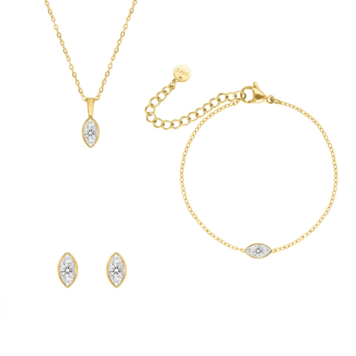 Sieraden set met druppel steentje goudkleurig