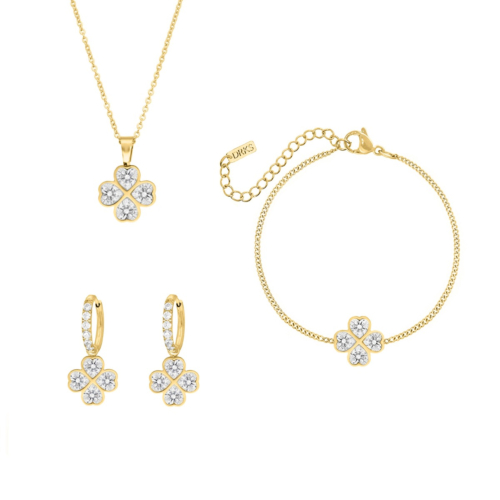 Lucky clover sieraden set goudkleurig