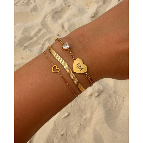 Graveerbare love armband met steentje goudkleurig