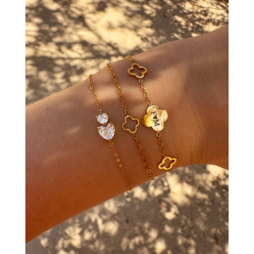 Armband double crystal hearts goudkleurig
