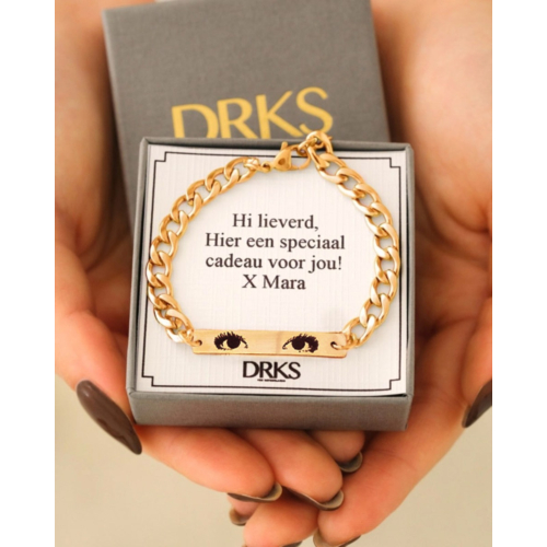 Graveerbare mannen armband met ogen goudkleurig