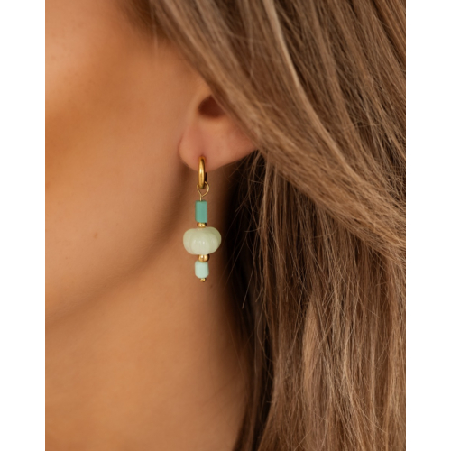Oorringetjes turquoise hangers goudkleurig