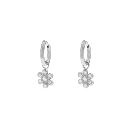 Zilveren oorringetjes met bloem
