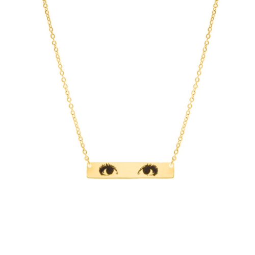 Gouden bar ketting met ogen gegraveerd