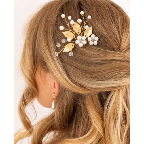 Bohemian haarpin met parels big goudkleurig