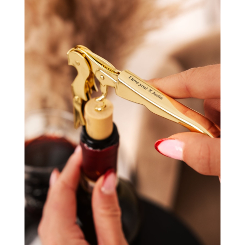 Wijnopener met gravering goudkleurig