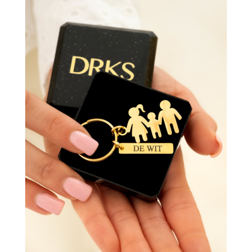 Sleutelhanger man vrouw en kind goudkleurig