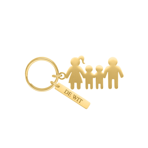 Sleutelhanger man vrouw en twee kinderen goudkleurig