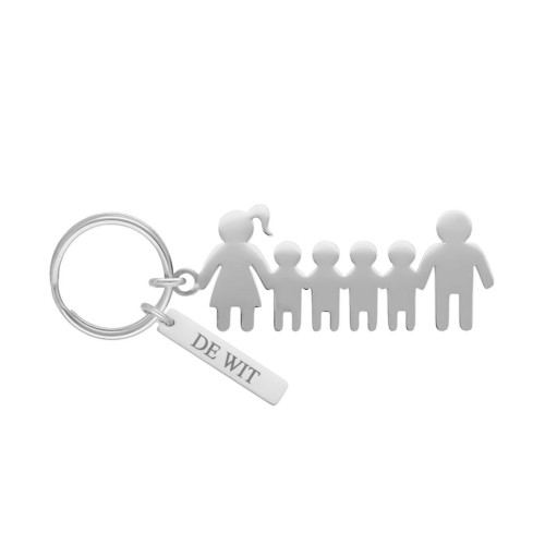 Sleutelhanger man vrouw en vier kinderen met naam