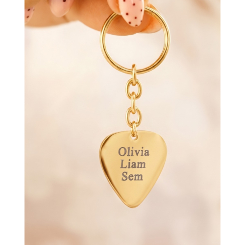 Graveerbare sleutelhanger plectrum goudkleurig