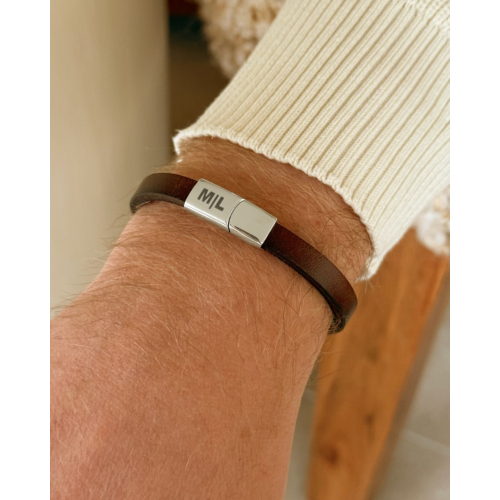 Heren armband leer graveren bruin
