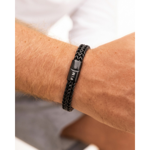 Schakelarmband heren graveren zwart