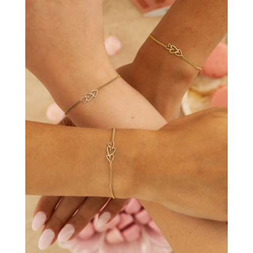 Moeder & dochter armband triple heart goudkleurig