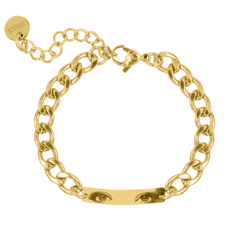 Graveerbare mannen armband met ogen goudkleurig