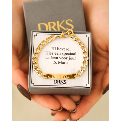 Graveerbare mannen armband met ogen goudkleurig