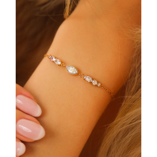 Bruids armband met druppel steentje goudkleurig