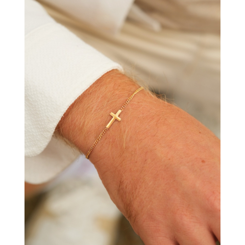 Heren armband met kruis goudkleurig