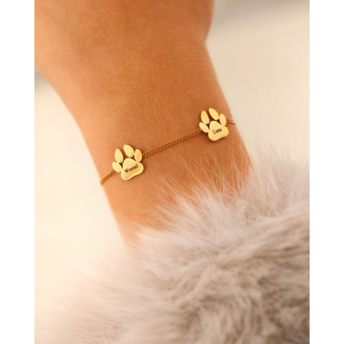 Graveerbare armband hondenpootjes goudkleurig