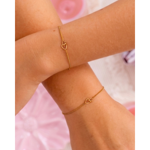 Kids armband double heart goudkleurig