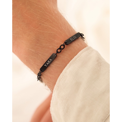 Graveerbare heren armband met namen zwart